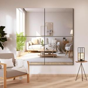 Delma Frameless Mirror Tiles 22"x22"x4 Pcs Wall Mounted, Shatter Resistant Full Length Tempered Glass Panels for Home Gym Bathroom Bedroom & Living Room Decor