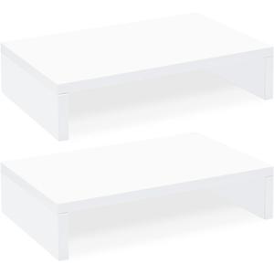 TEAMIX White Monitor Stand Riser - 2 Pack, Wood 2 Tier Adjustable Dual Monitor Riser for Laptop/PC Computer Stand for Desk