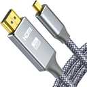 4K Micro HDMI to HDMI Male Cable Adapter, 4K@60Hz HDR Nylon Braid Cord for GoPro Hero, Zfc, RPi, A6000, A6300, Camera, Video Capture Card, Grey 3FT