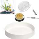 Japanese Ikebana Kit Floral Frog Flower Container with 1Pcs 9inch Plastic Bowl Vase Pot, 1Pcs 1.57inch Kenzan, 1Pcs 2.76inch Plastic Kenzan, 1Pcs 2 in 1 Kenzan Tool-Clean and Straighten Pin (Set B)