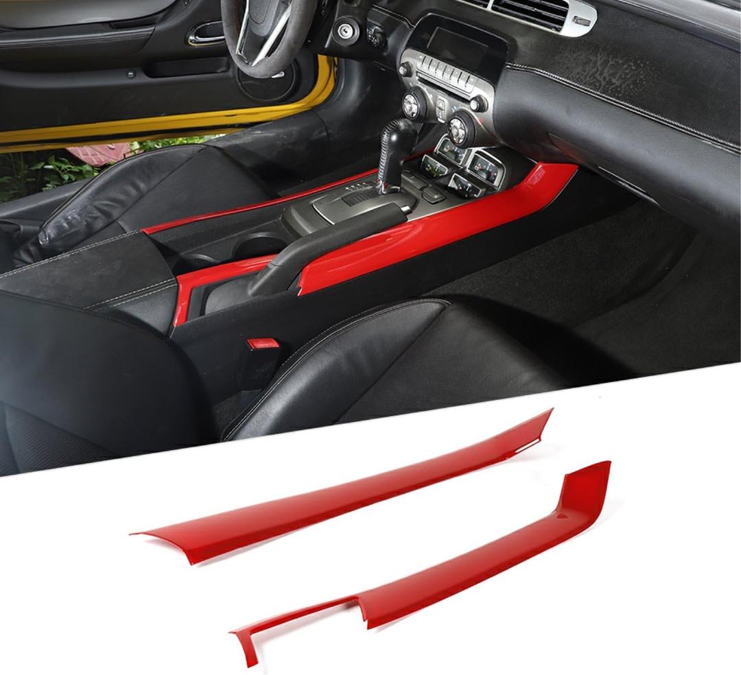 JeCar for Camaro Red Interior Center Console Gear Shift Side Panel Cover Trim Interior Accessories Compatible with 2010 2011 2012 2013 2014 2015 Chevrolet Chevy Camaro
