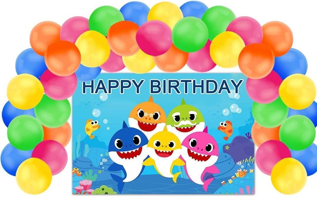 Baby Shark Birthday Decorations, Shark Theme Birthday Decorations Including Backdrop balloon, for 1st 2nd 3rd Party Decorations