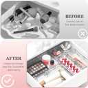 DILIBRA 16 Pcs Clear Extendable Drawer Organizer, Adjustable Drawer Storage 3-Size Desk Drawer Organizer, Plastic Non-Slip Storage Bins for Makeup, Cosmetic, Jewelries, Utensils, Stationery, Dressers
