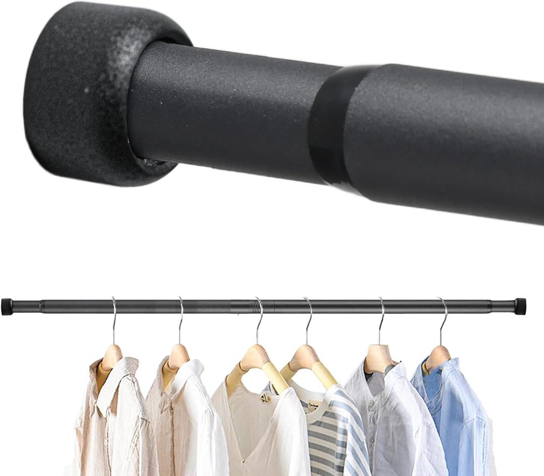 Closet Rod for Hanging Clothes, 24-33 Inch Adjustable Shower Curtain Rod Heavy Duty Wall Mount Clothes Hanging Bar for Closet, Wardrobes, Bathroom, RV, Window, Laundry, Room Divider, Black