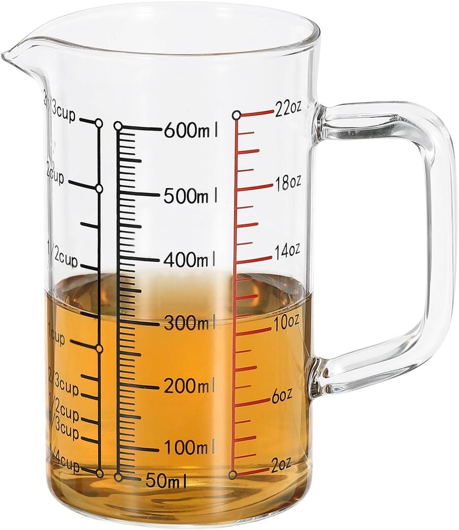 PATIKIL Glass Measuring Cup with Handle, 600ml Glass Liquid Beaker Liquid Measure Cup with V-shaped Spout and Scales for Kitchen Restaurant, Clear