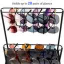 Sunglasses Organizer Glasses Holder Stand with Tray, Eye Glasses Display, 2 Tier Sunglass Storage Rack for Multiple Glasses, for Desk, Nightstand, Dresser, Vanity, Metal, Black