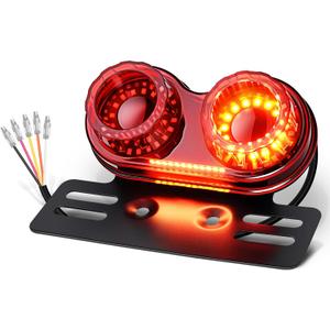 Benlari Upgraded Motorcycle Tail Light, 90LEDs Brake Lights, IP67 Waterproof Turn Signals Running with License Plate Bracket Fit for Street Bike Cruiser Chopper Bobber (Red)