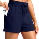 Soothfeel Women's Sweat Shorts High Waisted Drawstring 3" Comfy Soft Lounge Casual Shorts Athletic Workout Gym Summer (XX-Large, Navy Blue)