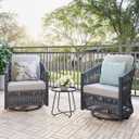 Yechen 3 Pieces Patio Bistro Set - Outdoor Swivel Bistro Table and Chairs Set of 2 with Cushion, High Back Patio Chairs Set of 2 with Metal Side Table, for Backyard Deck Porch Balcony (2PCS Swivel Glider+1PC Side Table, Grey)