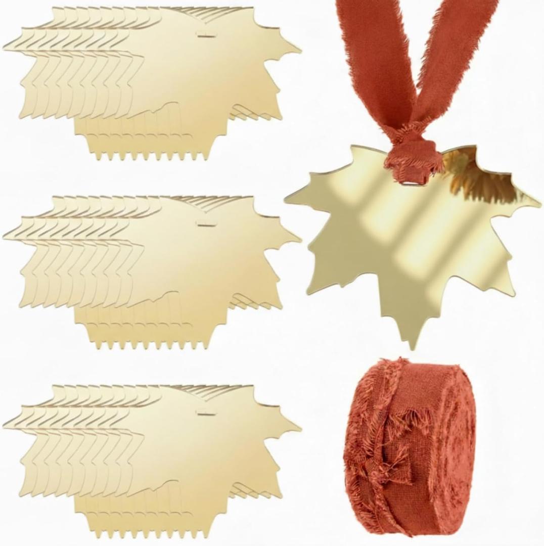 30 Pcs Thanksgiving Name Place Cards Sign Gold Mirror Acrylic Place Cards Gift Tags for Fall Thanksgiving Table Centerpiece Wedding Decor Bridal Brunches Birthday Party(Maple Leaves)