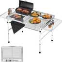 Folding Table with 2 Wing Panels,WildFinder 3x2 FT Camping Table with Mesh Desktop,Height Adjustable Folding Grill Table with Mesh Bag,Portable Outdoor Table for Picnic,Camping,BBQ,Beach(Sliver)