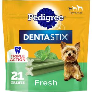 Pedigree Dentastix Dental Chews for Dogs, Small and Toy Breed Dog Treats, Fresh Flavor, (7) 21ct Bags (147 Treats Total) (EXP 07/01/27)