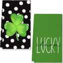 ARKENY St Patricks Day White Polka Dot Kitchen Towels Dish Towels St. Patrick's Day Decorations for Home Dcor Ultra Absorbent Bar Drying Cloth 18x26 Inch Hand Towel for Cooking Set of 2