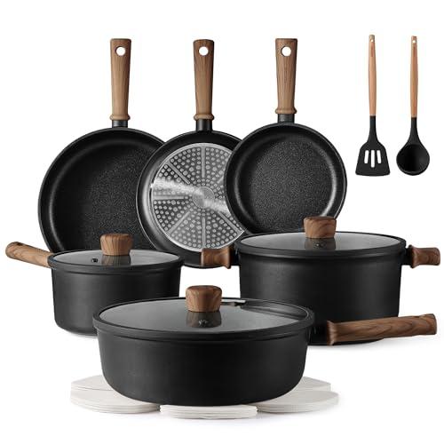 CAROTE Nonstick Pots and Pans, Induction Cookware Set 16pcs Kitchen Cooking Sets, Pot and Pan Non Stick w/Frying pan (PFOS, PFOA Free)