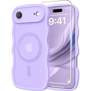 3 in 1 Magnetic for iPhone Air Case, Cute Wavy [Full Camera Protection] [Fit for MagSafe] 1X Screen Protector+1X Wrist Strap, Anti-Slip Trendy Women Girly Case for iPhone 17 Air 6.6", Light Purple