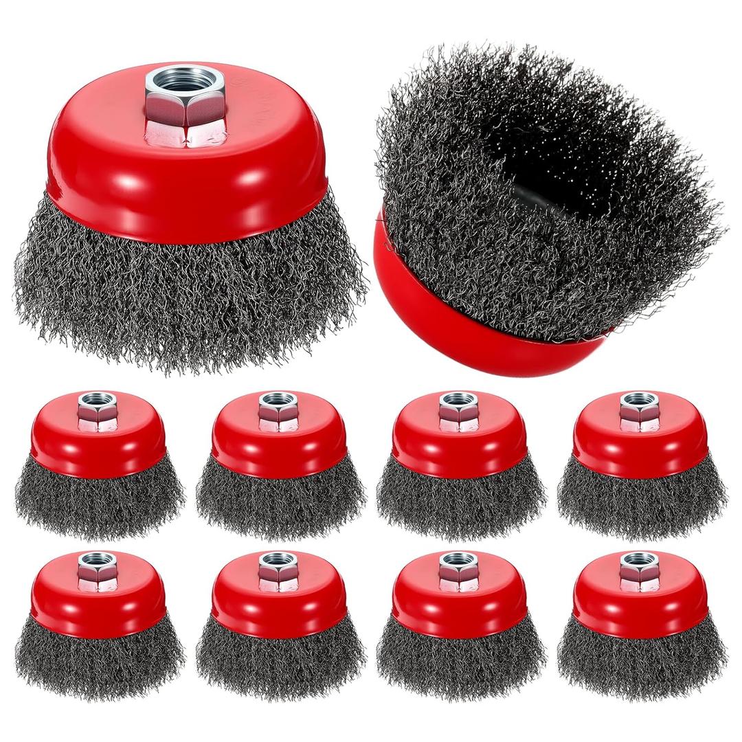 Wire Brush for Angle Grinder (4"/100mm) 10Pack, Crimping Steel Wires 0.012" (Carbon Steel) Wire Wheels with 5/8 Inch-11 Threaded Arbor - for Rust, Cleaning, Deburring on Cast Iron