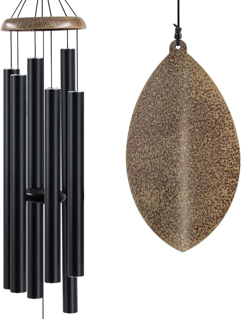 Wind Chimes Outside Deep Tone, 45 in WindChimes Large with 6 Heavy Tubes, Large Deep Tone Wind Chime Outdoor for Garden Hanging Dcor,Sympathy Gifts, Black