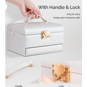 3 Layers Leather Jewelry Storage Box with Lock, Mirror
