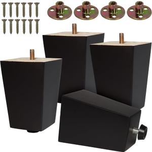 CODIN (5 Sizes: 3"-4"-5"-6"-8" Set of 4 Wood Furniture Legs - Couch Leg - Brown Mid-Century Modern Replacement Legs for Armchair Recliner Coffee Table Dresser (4, 4")