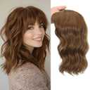 TYQ Hair Toppers for Women with Thinning Hair 14 Inch, 360° 3D Synthetic Curly Wavy Wispy Clip in Bangs(Coffee Brown)