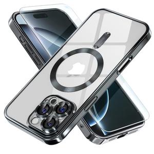 Misea Magnetic for iPhone 16 Pro Max Case with MagSafe [Never Yellowing] [Military Grade Drop Protection] Full Camera Lens Protector Plating Soft Clear Phone Case for Women Girls 6.9 inch, Black