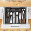 2 x Kitsure Silverware Organizer for Drawers - Expandable Cutlery and Utensil Drawer Organizer with Easy Maintenance, Premium PP Kitchen Organizers and Storage for Flatware, Black, 13.2" x 12.2" x 1.6" (Medium)