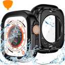 Goton 2 in 1 Waterproof Case for Apple Watch Ultra 3/2/1 Screen Protector 49mm, 360 Protective Glass Face Cover Hard PC Bumper + Back Frame for iWatch Ultra Accessories 49 mm, Clear (Black)