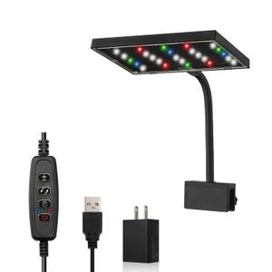 Carefree Fish Aquarium LED Light USB 5V1A RGBW 5730 Timmer 5~10Gal Fish Tank Clip Light 10 Brightness Levels 8W with USB Port (Include Power Adapter)