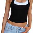 Women's Halter Neck Sexy Top Y2K Color Block Cropped Tank Workout Going Out Sleeveless Backless Summer Camisole, Black Large
