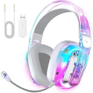 BENGOO Wireless Gaming Headset for PS5, PS4, PC, Switch, Mac, 2.4GHz USB Over Ear Gaming Headphones with Crystal RGB Lights