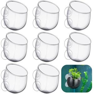 Dandat 5 Pcs Aquarium Plant Holder Pot Clear Glass Aquatic Plant Cup with Suction Cups Aquarium Fish Tank Pots for Aquaponic Cultivation Water Feature Decoration
