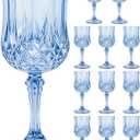 Plastic Wine Glasses Set, 7oz Vintage Goblets Shatterproof Unbreakable Reusable & Disposable, Drinking Glasses with Stem, for Wedding Outdoor Dinner Party (12pcs, Blue)