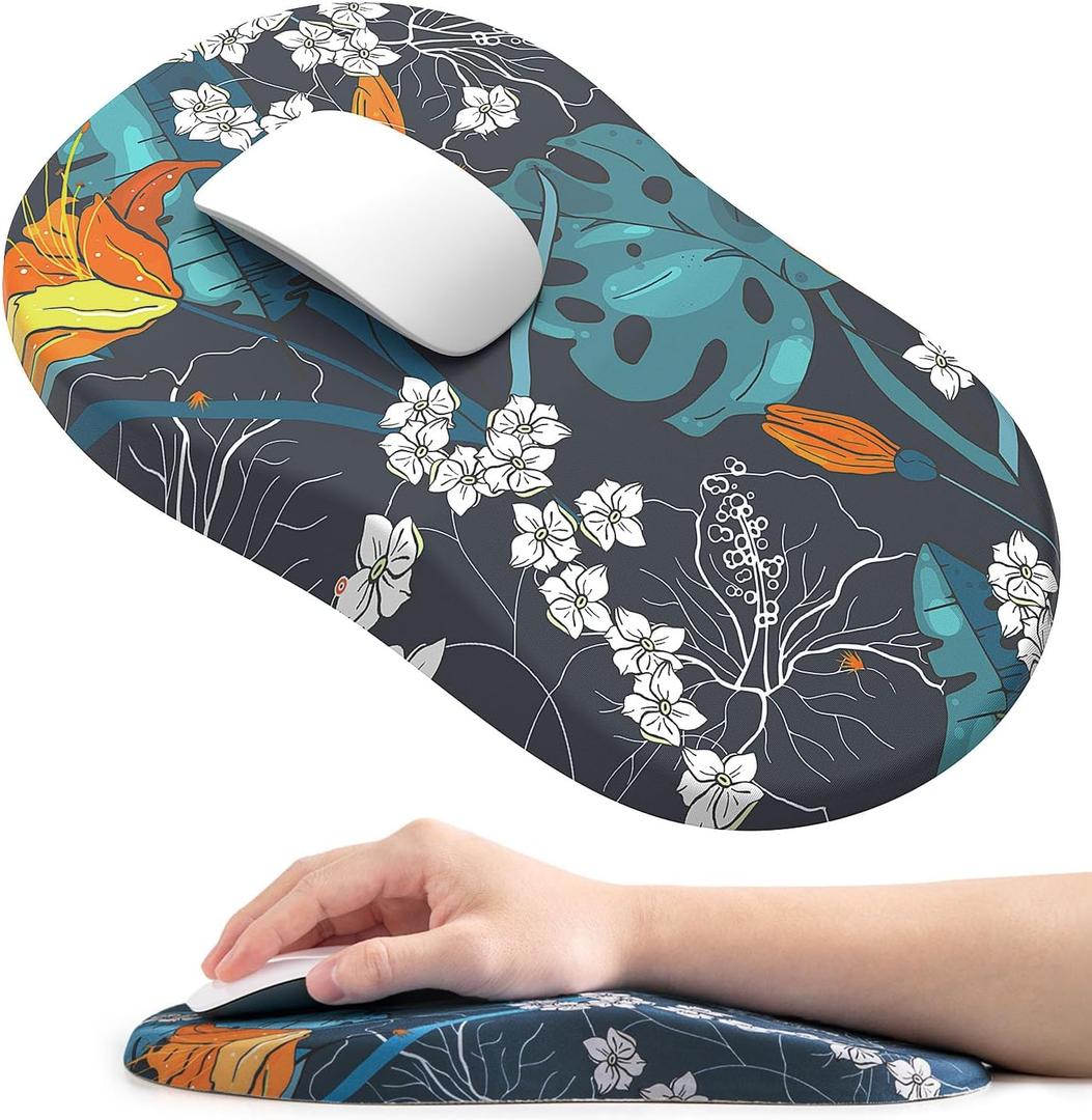 hueilm Ergonomic Mouse Pad Wrist Support,Pain Relief Mouse Pad with Wrist Rest,Entire Memory Foam Mouse Pad with Non-Slip PU Base,Comfortable Mousepad Perfect for Office & Home, 1PCSGreen Leaf