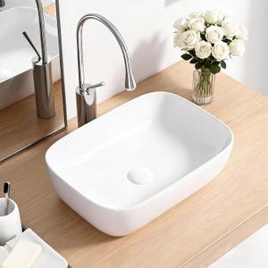 Vessel Sink,19-Inch Vessel Sink, Rectangular Above-Counter Bathroom Sink, White 19x15 Inch Ceramic Vessel SinkVanity Sinkn