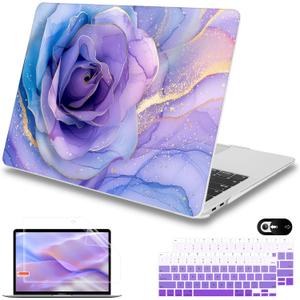 Mektron Case for MacBook Air 13 inch M1 A2337 A2179 A1932,Hard Cover 2018-2021 Air 13-inch with Touch ID, Exclusively Designed Protective Shell with Keyboard Skin+Screen Protector, Rose Marble