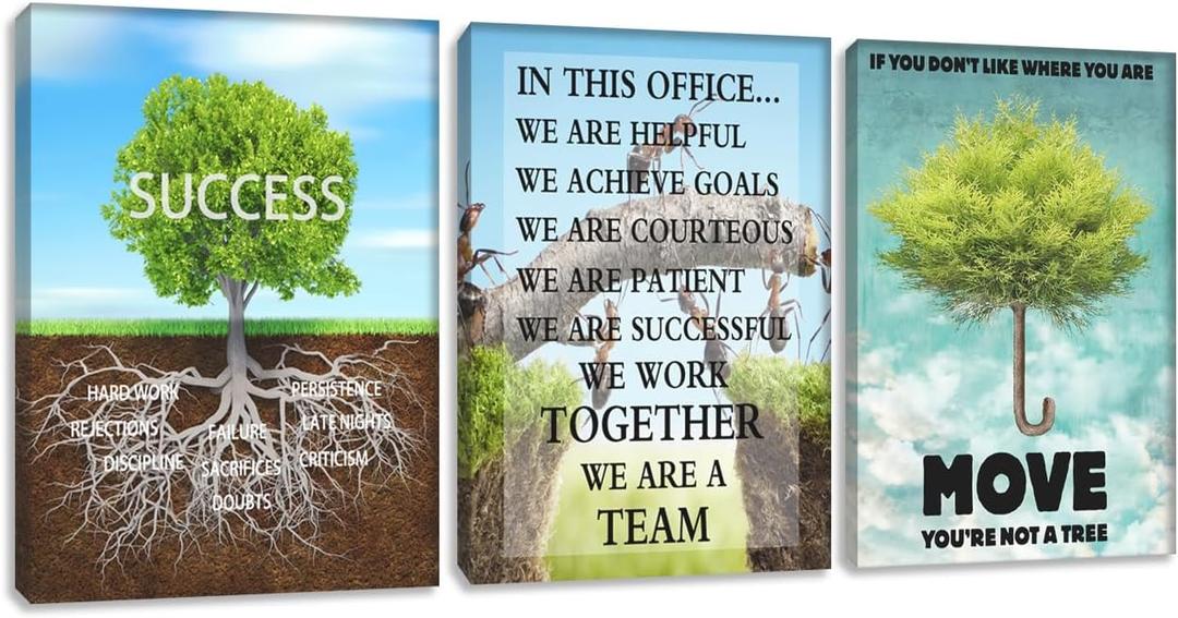 3 Pieces Motivational Wall Art Inspirational Tree Canvas Success Poster Artwork Entrepreneur Quote Painting Office Wall Decor Art for Office Bedroom Living Room Workplace Decoration(48"Wx24"H)
