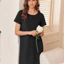 Ekouaer Nightgowns for Women Cotton Sleepshirts Short Sleeve Nightshirt Tshirt Night Gown Casual Sleepdress Comfy Nightdress (Black, XL)