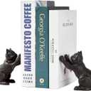 Denique Cat Decorative Bookends, Cute Book Ends to Hold Books, Bookends for Shelves, Unique Cast Iron Book Stopper for Heavy Books, Cat Office Decor, 1 Pair/2 PCS