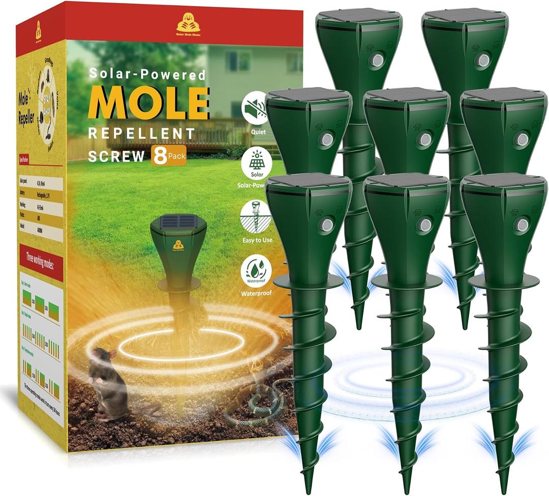 8 Packs Mole Repeller for Lawns, Solar Powered Mole Repellent Ultrasonic Vole & Gopher Deterrent, IP 65 Waterproof Humane Pest Control for Gopher Vole Snake in Lawn, Garden & Yard