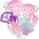 11Pcs Pink Axolotl Balloons,Seashell/Coral/Seaweed Balloon For Axolotl Birthday Party Decoration/Under the sea/Mermaid Party Supplies Balloons/Axolotl Baby shower/Pixel Game Axolotl Party