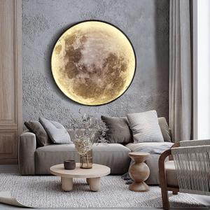 Dimmable Moon Wall Light 31.5 inch Wall Lights with Remote Control Plug-in Modern LED Wall Light, 40W Black Wall Lamp Indoor Wallmounted Ceiling Light Fixture for Hallway Bars Cafes KTV