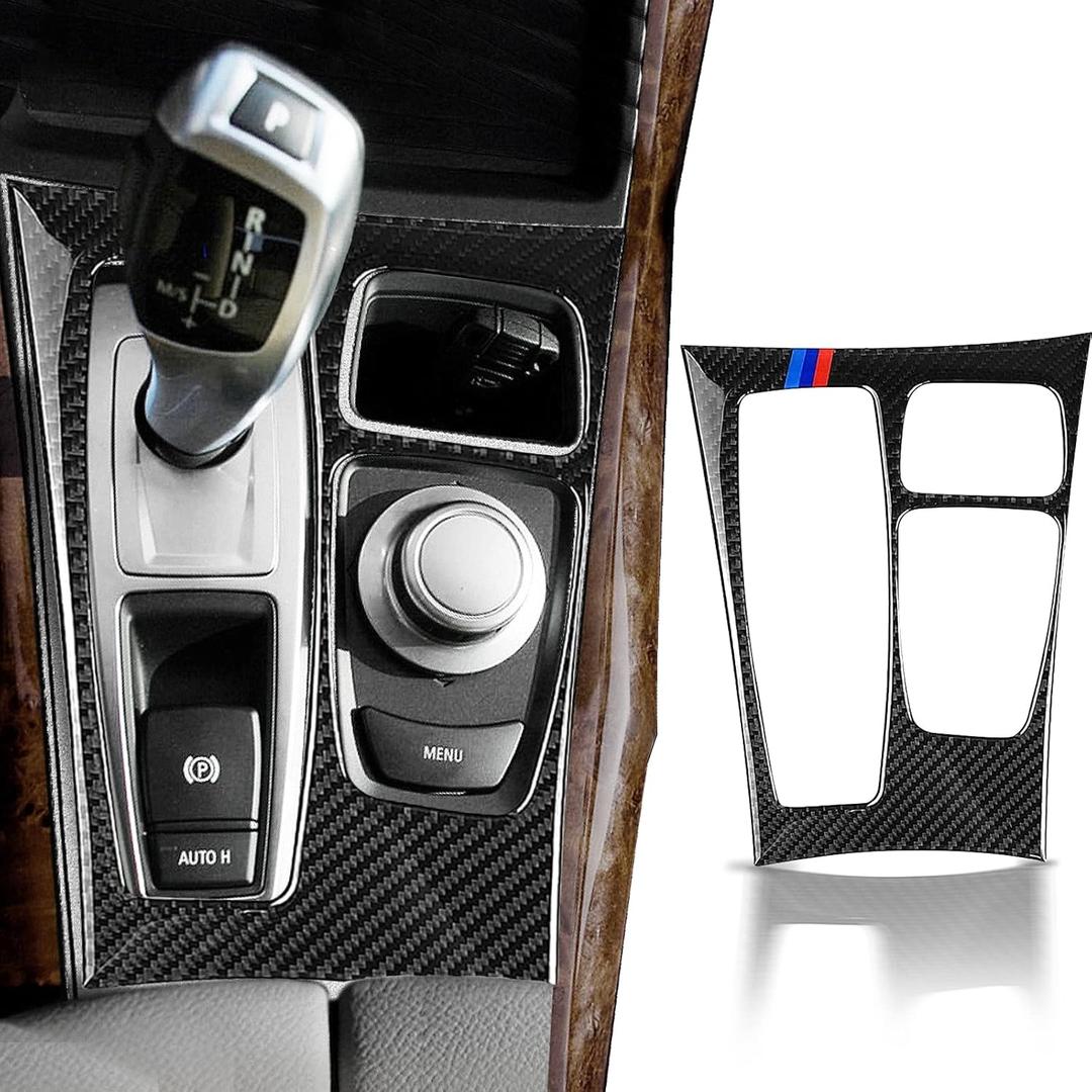 Pacify Gear Shift Panel Cover Carbon Fiber Center Control Gear Shift Panel Trim Protector Sticker Compatible for BMW X5 X6 E70 E71 2006-2013Left Drive