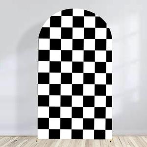 Arch Backdrop Covers Racing Checker Texture Black and White Chiara Arch Backdrop Cover for Baby Shower Birthday Party (6.6FT)