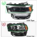 LH LED Black Interior Headlight Assembly Compatible with 2019-2024 Dodge Ram 2500 3500 Headlamp W/LED Daytime Running Light DRL Left Driver Side 68360181AC