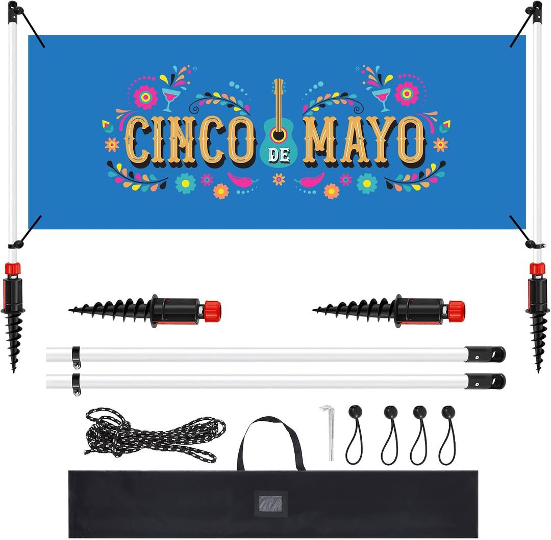 Yaocom Outdoor Horizontal Banner Post Size up to 3 ft x 10 ft Outdoor Advertising Displays Stand Portable and Weather Resistant Banner Stand with Ball Bungee Cords for Yard Sign Displays