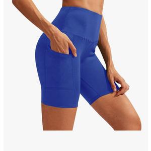 Women's High Waisted Yoga Shorts Tummy Control Sports Running Shorts with Pockets for Athletic Workout Gym Cycling, XL, Blue