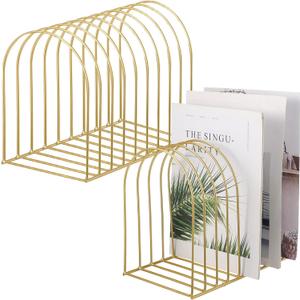 Kosiz 2 Sets Wire File Organizer for Desk 9 Slots Metal File Holder Magazine Folder Mail Desktop Sorter Countertop Folder Stand Racks for Binder Storage School Office Home Photography Prop(Gold)