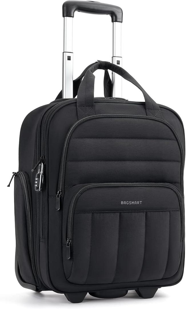 Small Underseat Carry on Luggage with Wheels, 16-inch Under Seat Luggage, Lightweight Travel Luggage Travel Suitcase for Women, Personal Item Bag, Black