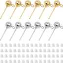540Pcs Earring Studs for Jewelry Making,240Pcs Ball Post Earring Stud with 300Pcs Silicone Clear Earring Backs Hypoallergenic Earring Posts Stud Earrings for Jewelry Findings Earring Making Supplies (540Pcs KC Gold,White K)