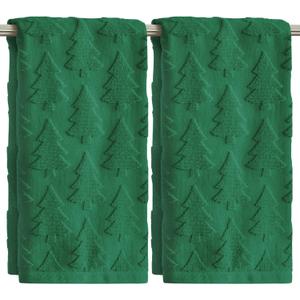 Artoid Mode 2 Pcs Green 3D Xmas Tree Jacquard Christmas Hand Towels for Bathroom, 100% Cotton Soft Absorbent Bathroom Decor Towels, 13.7 x 29.5 Inch